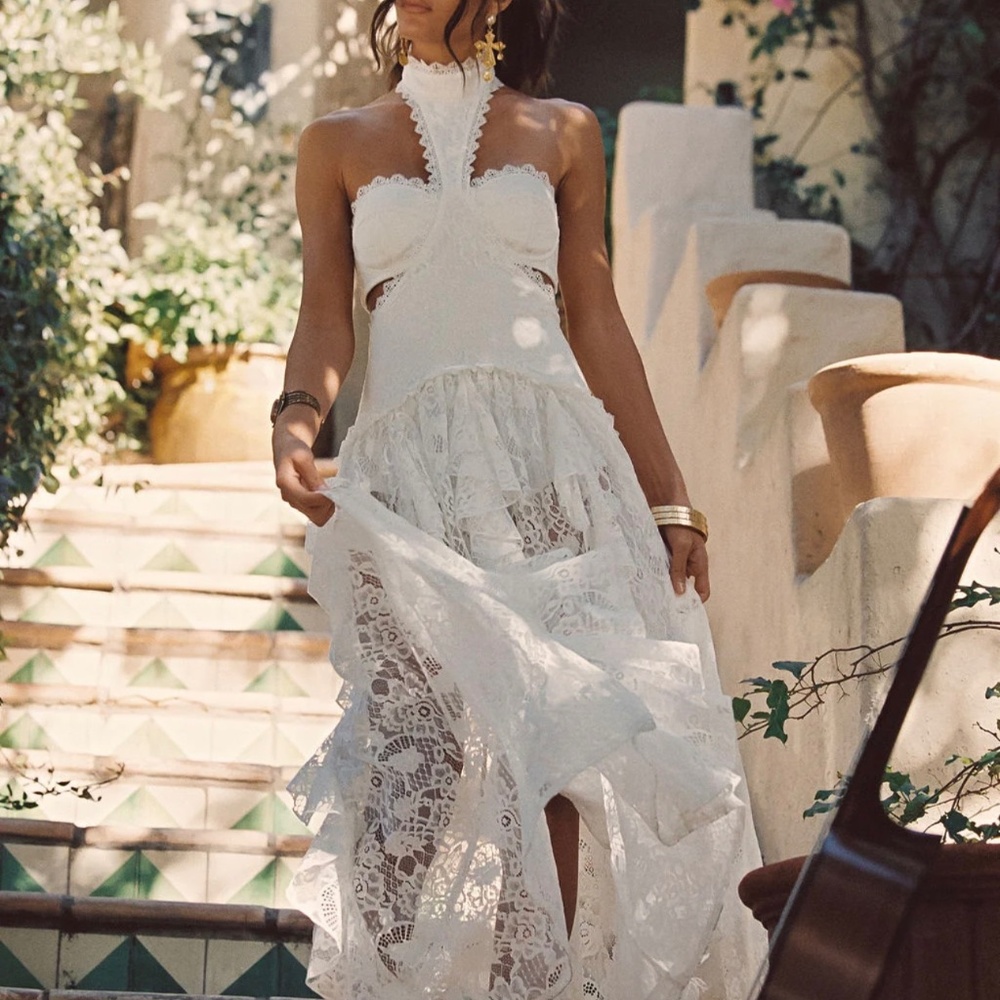 12th Tribe Princesa white Lace Drop Waist Maxi